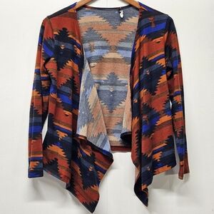 Papaya Aztec Print Open Front Cardigan Size M Boho Southwest Draped Festival